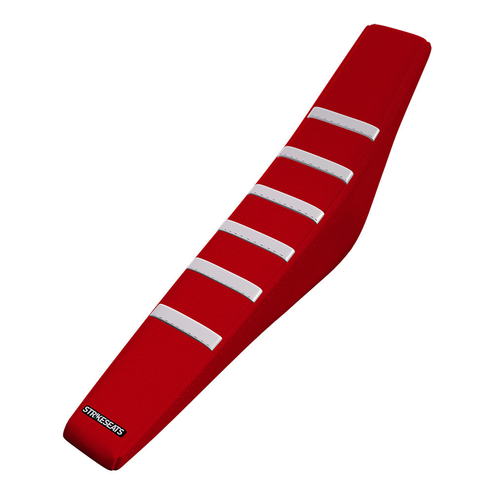 Funda de asiento acanalada con agarre para Honda CRF250 14-17/CRF450 13-16, color blanco/rojo/rojo 